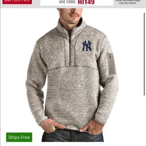Men's New York Yankees Antigua Oatmeal Fortune Quarter-Zip Pullover Jacket